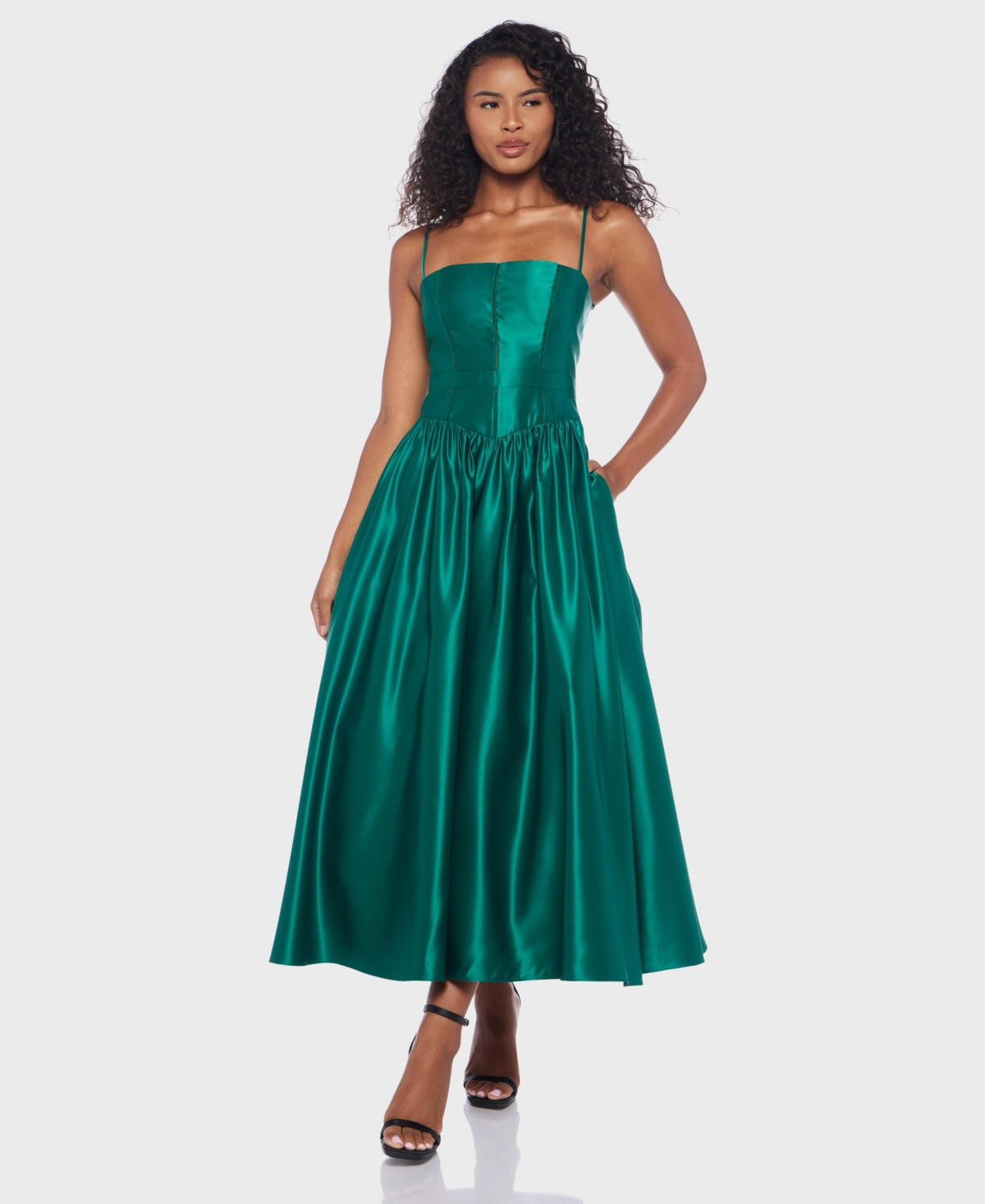 Alex & Sophia Juniors' Satin Corset Fit & Flare Dress - Emerald/emerald | Macy's