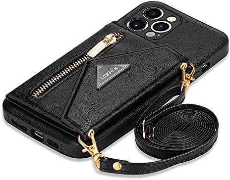 Wallet Crossbody for iPhone 13 Pro Max Phone Case with Lanyard Strap Credit Card Holder 6.7'', PU... | Amazon (US)