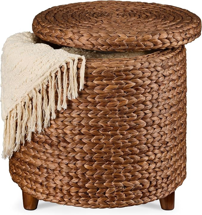 Best Choice Products 17" Round Storage Ottoman W/Lid, Handwoven Water Hyacinth Footstool, Footres... | Amazon (US)