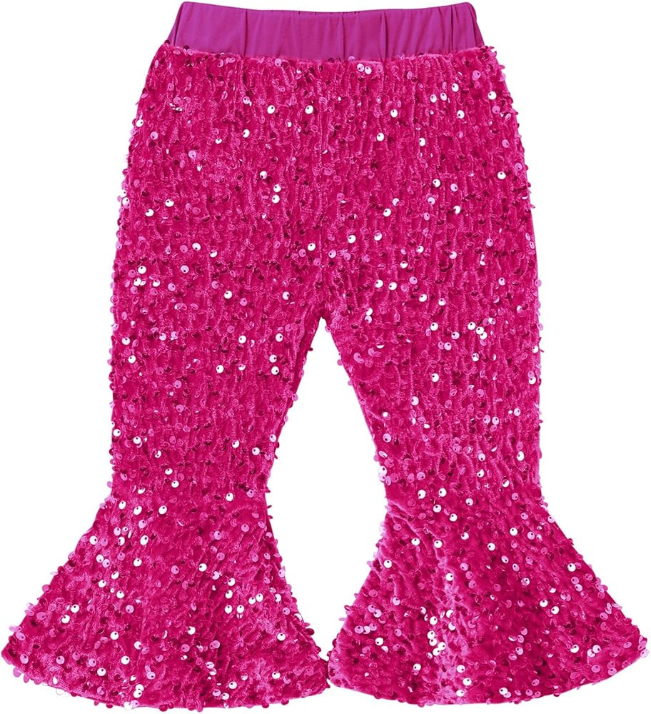 ODOLDI Baby Sequin Flare Pants Toddler Girl Sparkly Velvet Bell Bottoms Casual Glitter Flare Legg... | Amazon (US)