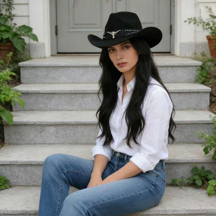 Men Women Cowgirl Hat Wide Brim Stylish Bull Head Belt Leather Design Western Cap For Daily Life Party | SHEIN