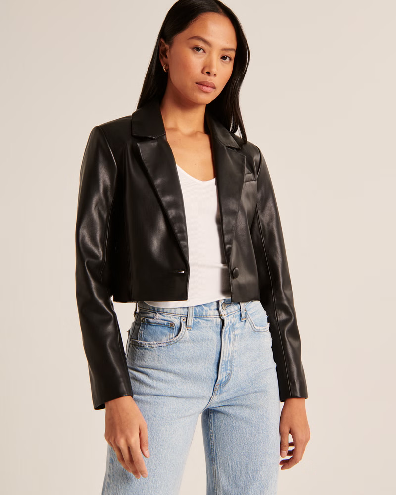 Cropped Vegan Leather Blazer | Abercrombie & Fitch (US)