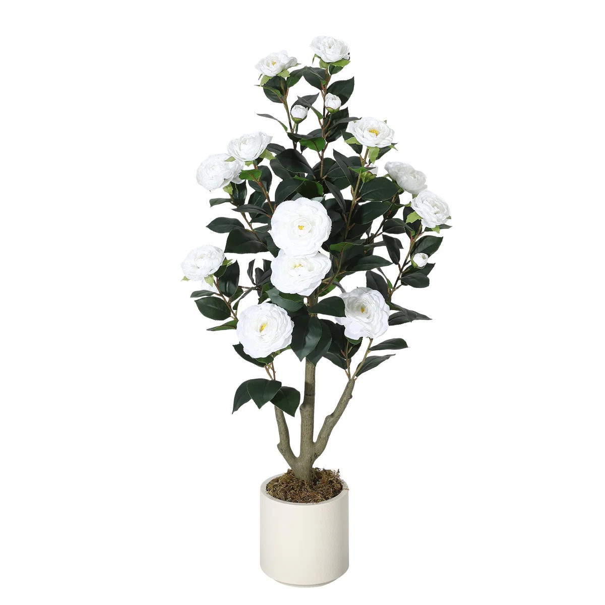 3FT Artificial Camellia Tree Potted - Realistic Fake Plant with White Silk Flowers, Lifelike Faux... | Wayfair North America
