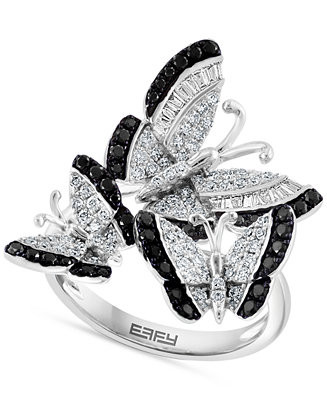 EFFY® White Diamond (3/8 ct. t.w.) & Black Diamond (1/3 ct. t.w.) Butterfly Statement Ring in 14... | Macy's