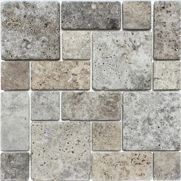 Silver 4" x 4" Travertine Versailles Mosaic Wall & Floor Tile | Wayfair Professional