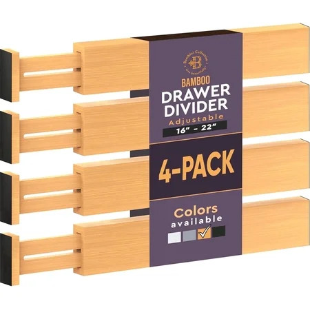 4 Pack Drawer Dividers Bamboo 2.6" High, 16-22" Adjustable Drawer Organizers for Clothes, Expandable Dresser Separators in Bedroom/Bathroom/Kitchen/Office Organization and Storage | Walmart (US)