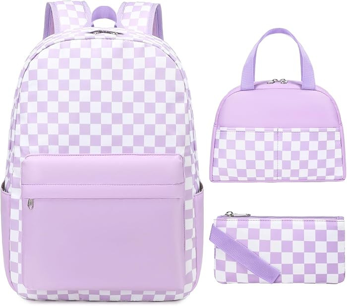 UREYMX Checkered Backpack - School Backpack for Kids, Large Capacity, Waterproof, Lightweight, Bl... | Amazon (US)