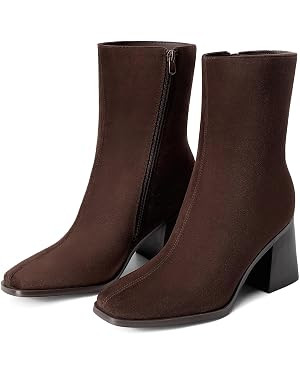 DREAM PAIRS Women's Square Toe Ankle Boots | Block Heel Dress Booties, Side Zipper Vintage Leathe... | Amazon (US)