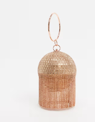 ASOS DESIGN rose gold rhinestone fringe sphere bag | ASOS US