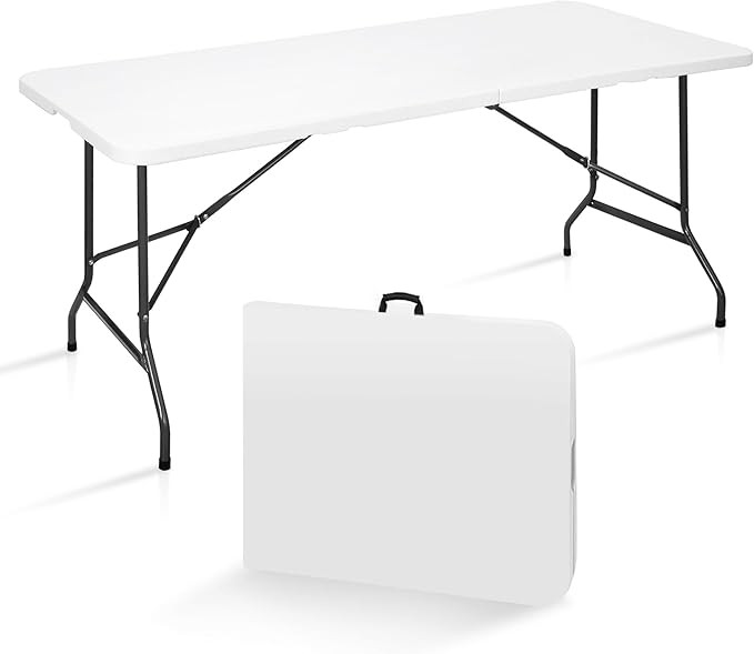 SUPER DEAL 6FT Folding Table for Indoor Outdoor, Portable Heavy Duty Fold-in-Half Plastic Dining ... | Amazon (US)