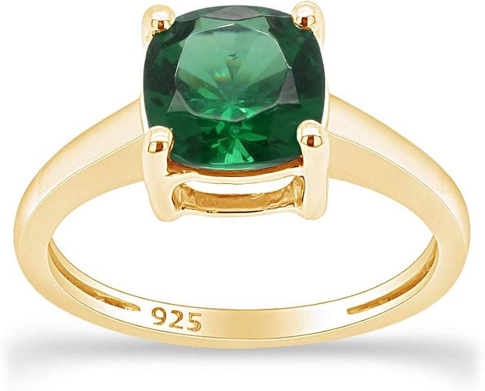 AFFY Cushion-Cut Simulated Green Emerald Solitaire Ring in 14K Gold Over Sterling Silver (2 Ct) | Amazon (CA)