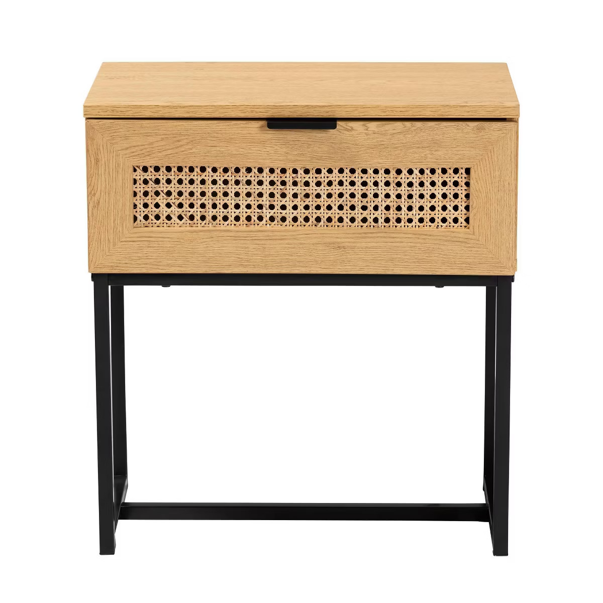Sawyer Wood and Metal 1 Drawer End Table with Natural Rattan Oak Brown/Black - Baxton Studio | Target