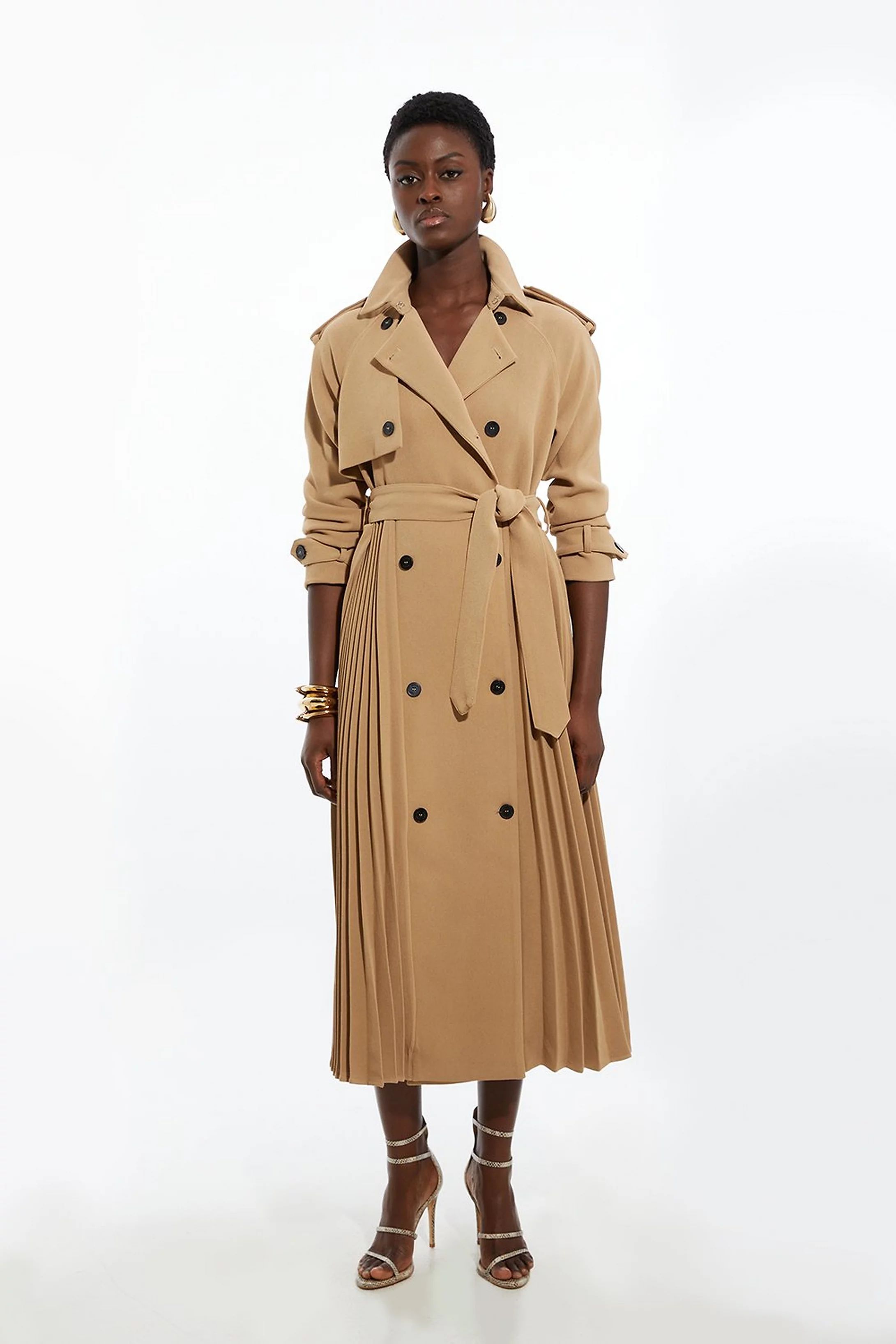 Tailored Pleat Detail Belted Trench Coat | Karen Millen UK + IE + DE + NL