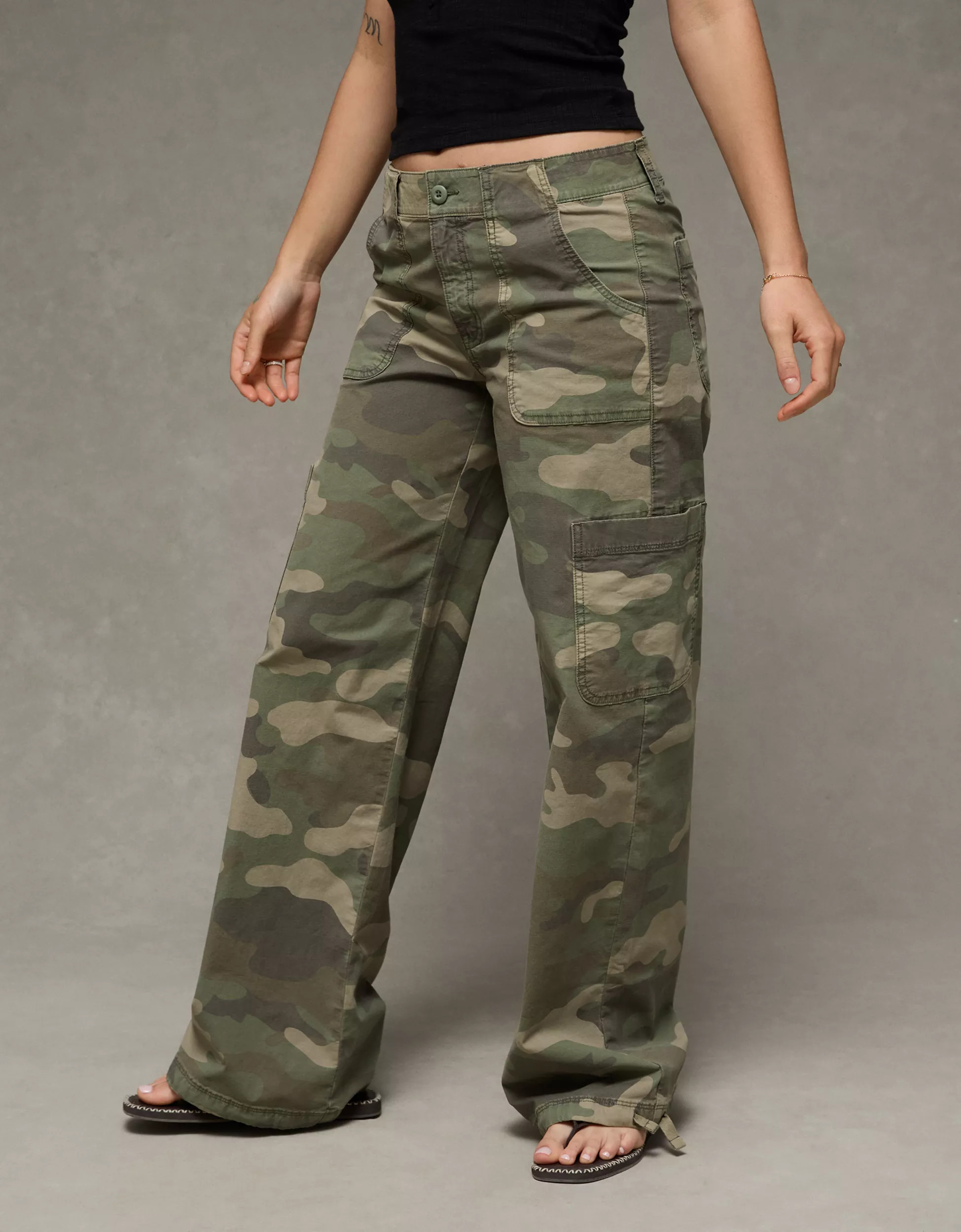 AE Stretch Camo Mid-Rise Wide-Leg Pant | American Eagle Outfitters (US & CA)