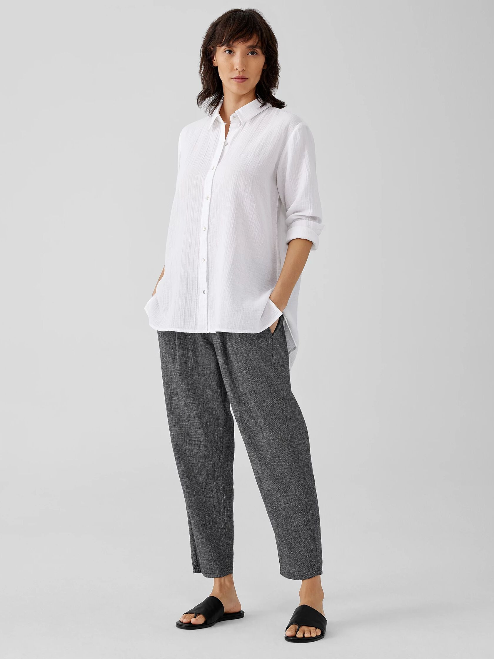 Organic Cotton Ripple Classic Collar Shirt | Eileen Fisher