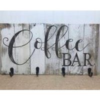 Coffee Bar Mug Rack  Rustic Kitchen Decor  Mug Rack with Hooks  Coffee Lover Gift  Kitchen Decor  24x11 | Etsy (US)