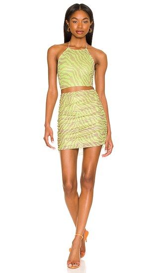 Cierra Ruched Skirt Set in Lime Multi | Revolve Clothing (Global)