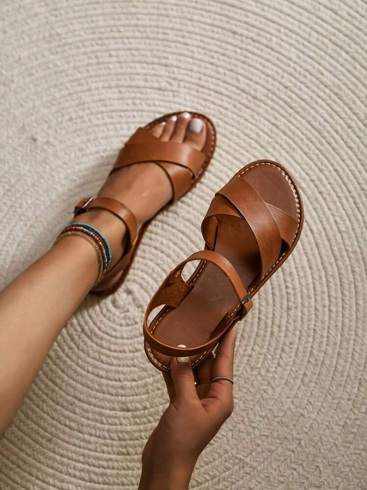 New Summer Fairy Casual Slip-On Sandals, Flat Low-Heel Design, Suitable To Pair With Dresses, Minimalist Stylish Women Sandals, Lightweight & Comfortable Beach Sandals, Solid Color | SHEIN