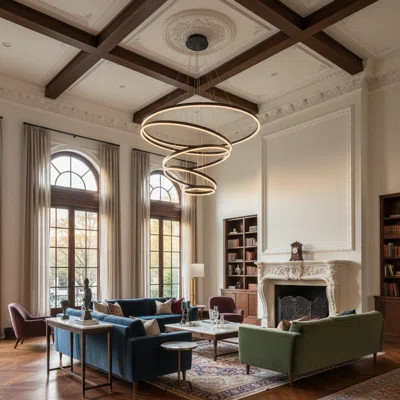 Nazere 5 - Light 40 Inches LED Chandelier Long Large Stairs High Ceiling Pendant Remote Dimming | Wayfair North America