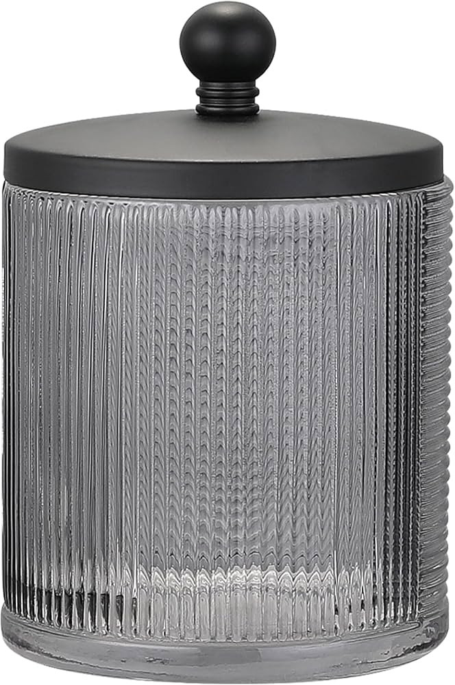 Glass Jar with Metal Lid for Bathroom Organization, Clear Apothecary Jar for Cotton Balls, Q-Tips... | Amazon (US)