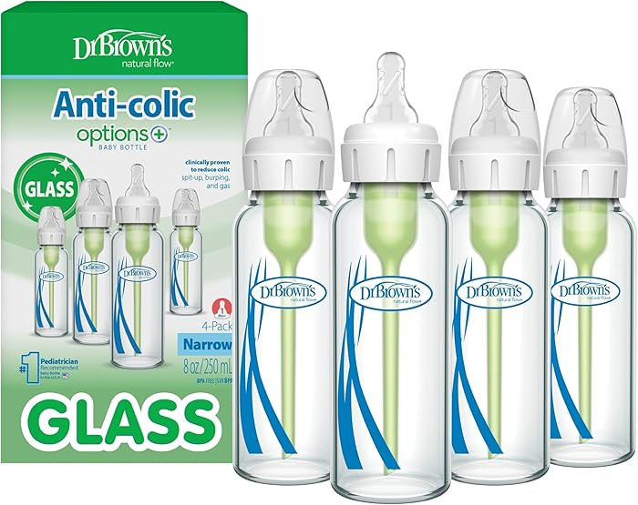 Dr. Brown's Anti-Colic Options+ Narrow Glass Baby Bottle with Level 1 Slow Flow Nipple, BPA-Free,... | Amazon (US)