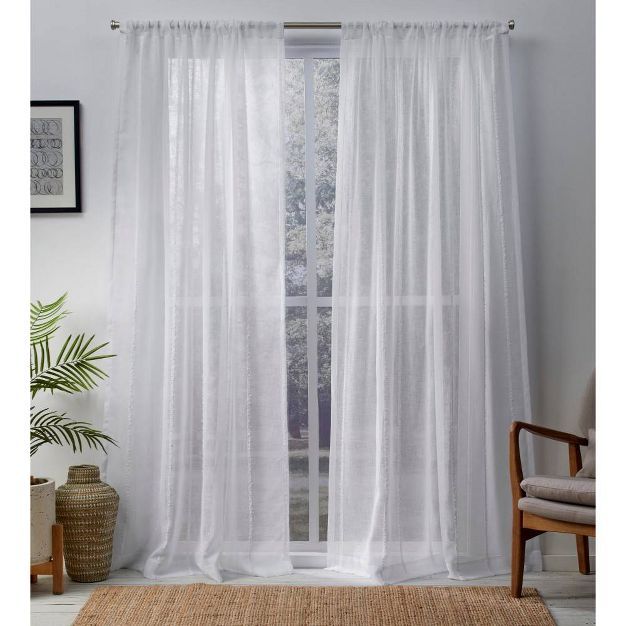 Exclusive Home Santos Embellished Stripe Textured Linen Sheer Rod Pocket Window Curtain Panel Pai... | Target