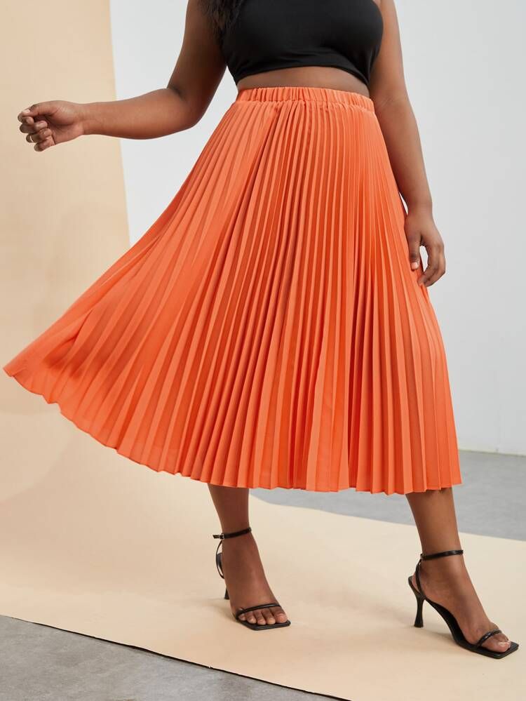 SHEIN X KymmaDoodles Plus High Waist Solid Pleated Skirt | SHEIN