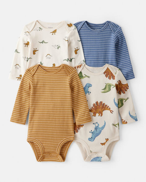 Baby Boy 4-Pack Dinosaur Print Cotton Long-Sleeve Multipack Bodysuits | Carter's Inc