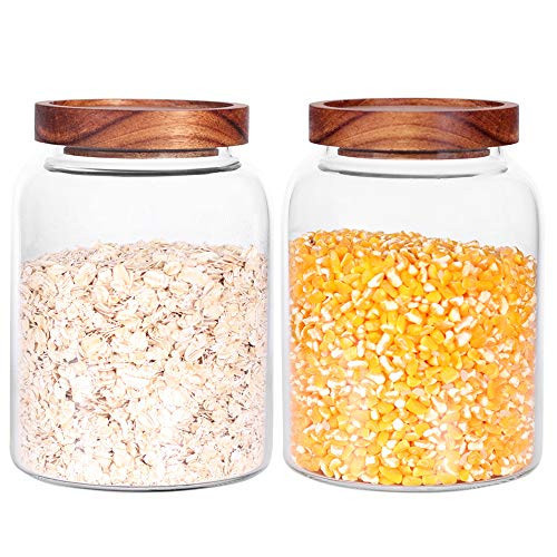 Glass Storage Jars with Airtight Lids, Set of 2 42 FL OZ (1250ml) coffee container with Wooden Lid, Glass Pantry Canister for Beans, Rice, Sugar and etc (6.3 inch high) | Amazon (US)