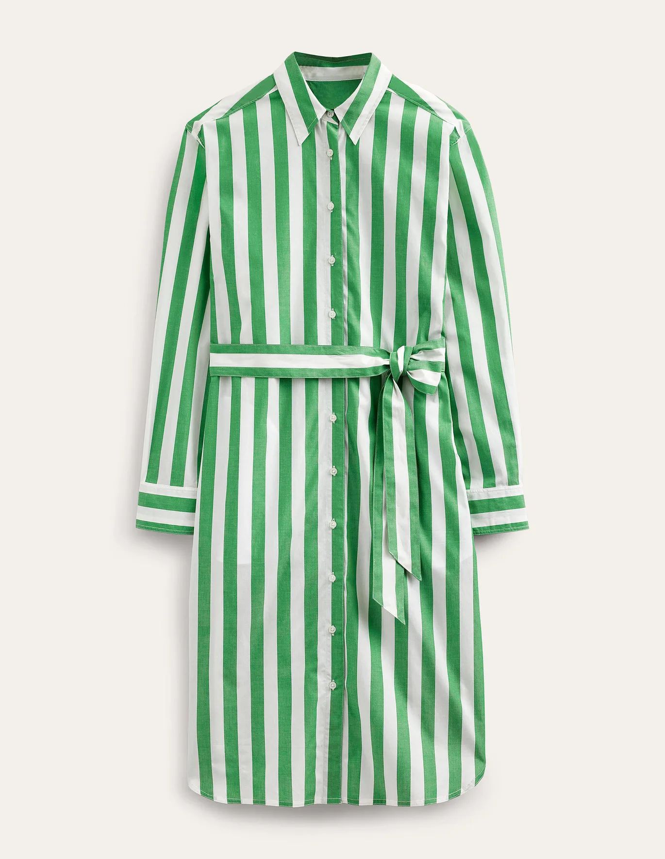 Relaxed Cotton Shirt Dress - Rich Emerald and Ivory | Boden (US)