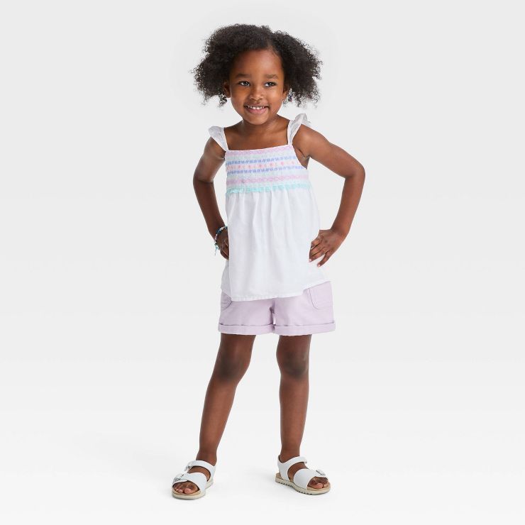 Toddler Girls' Embroidered Chambray Short Sleeve Shirt - Cat & Jack™ White | Target