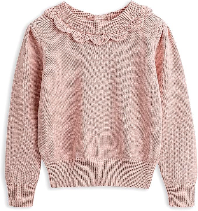 Curipeer Little Girls’ Knit Sweater Puff Sleeve Crew Neck Kids Pullover 2-9 Years | Amazon (US)