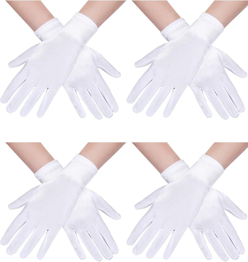 4 Pairs Women Short Satin Gloves Wrist Length Gloves Gown Gloves Opera Gloves | Amazon (US)