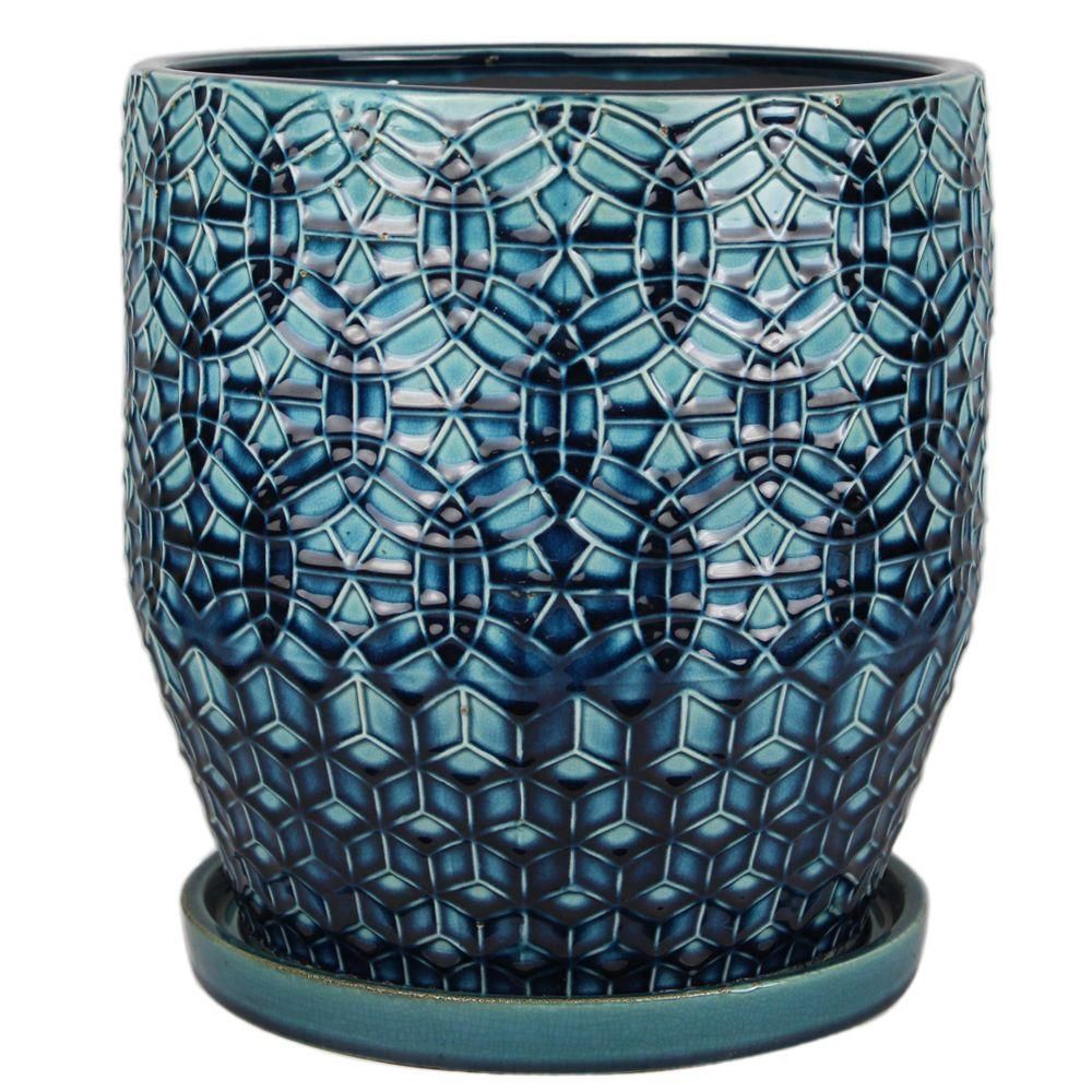 Trendspot 12 in. Dia Blue Rivage Ceramic Planter-CR10853-12A - The Home Depot | The Home Depot