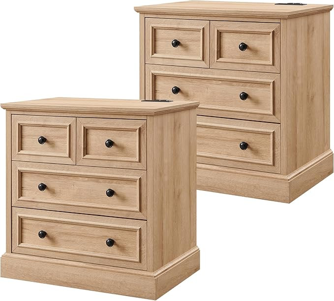 ACCOHOHO 22" W Nightstands Set of 2, Farmhouse End Table with 4 Drawers for Storage, Nightstand w... | Amazon (US)
