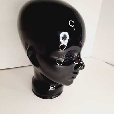 Vintage Pier 1 Black Art Glass Mannequin Head Bust Wig Hat Display Made in Spain | eBay US
