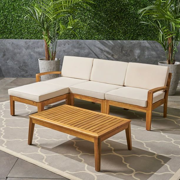 5 Pieces Brown and Beige Outdoor Patio Conversation Set with Cushions 39.5" - Walmart.com | Walmart (US)