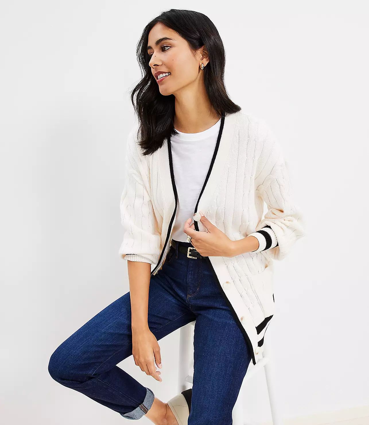 Tipped Cable Pocket Cardigan | LOFT