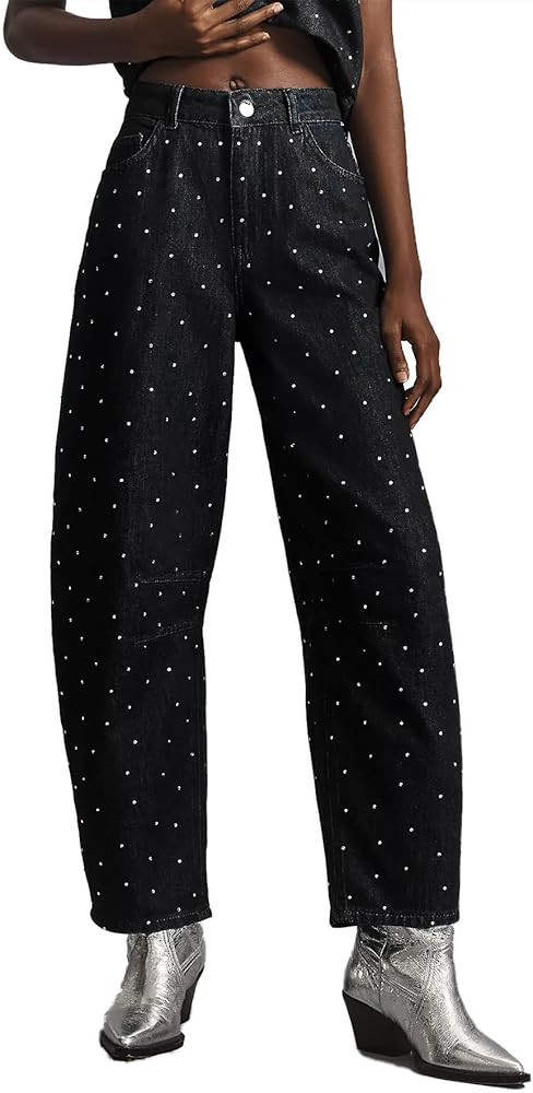 Kedera Rhinestone Jeans for Women Wide Leg Baggy Pants Y2K Mid Rise Jeans Bedazzled Sparkl Bling ... | Amazon (US)
