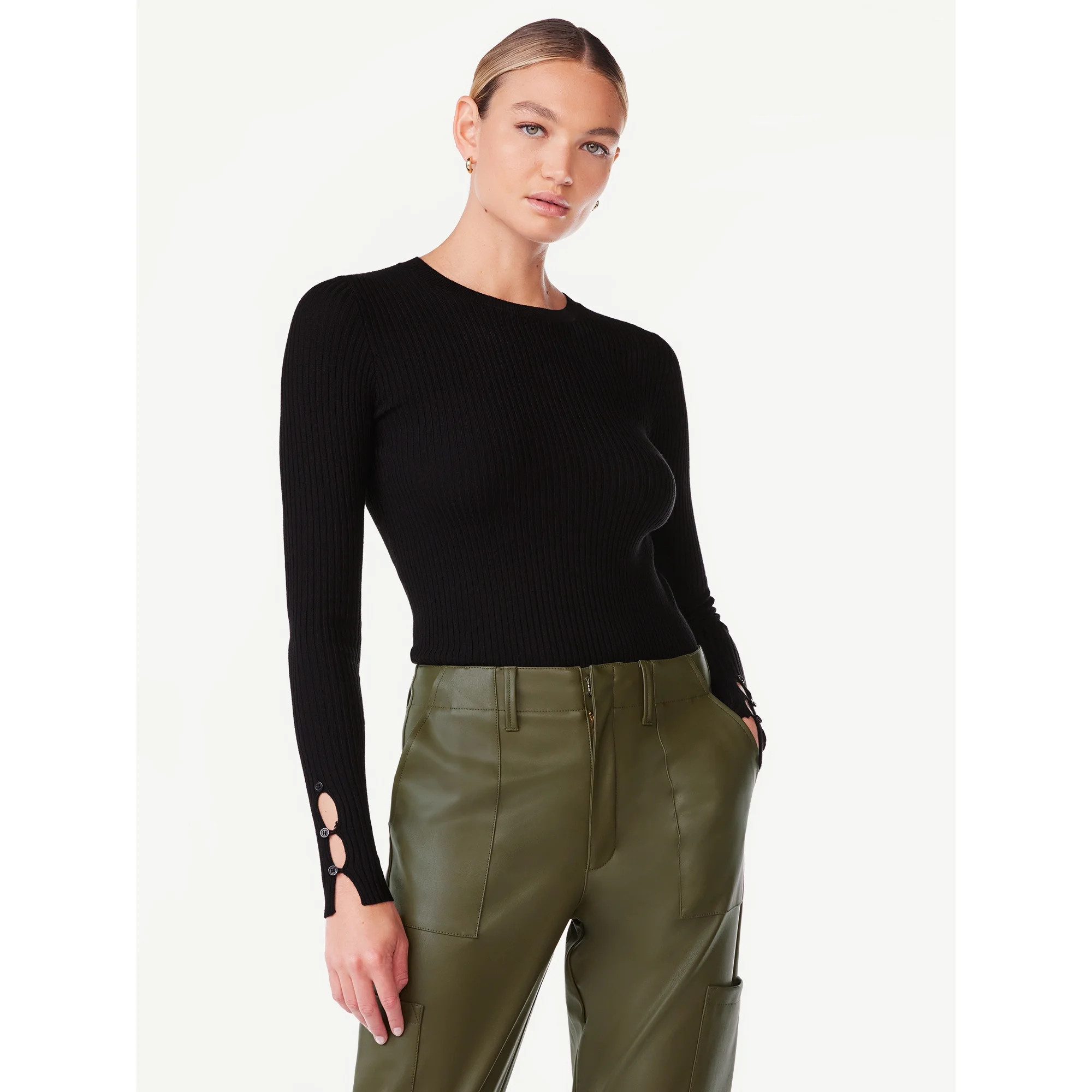 Scoop Women's Ribbed Knit Sweater Bodysuit with Long Sleeves, Sizes XS-XXL | Walmart (US)
