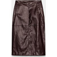 Zara - Faux Leather Effect Midi Skirt - Burgundy - M - Woman | Zara US