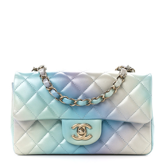 Lambskin Quilted Tie Dye Ombre Mini Rectangular Flap Blue Multicolor | FASHIONPHILE (US)