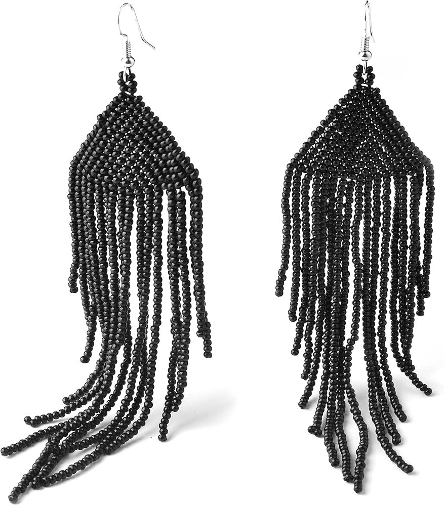 Handmade Beaded Tassel Earrings - Boho Drop Fringe Earrings for Women Girls, Native American Indi... | Amazon (US)