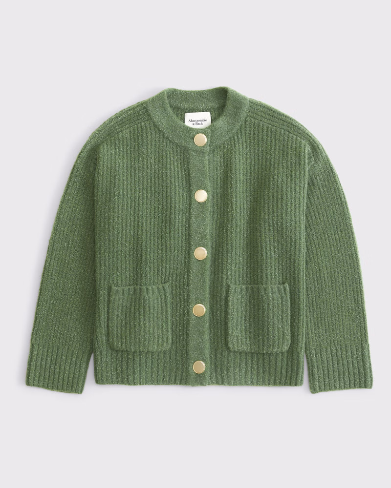 Abercrombie & Fitch Women's Relaxed Hardware Crew Cardigan in Green - Size XXS | Abercrombie & Fitch (US)