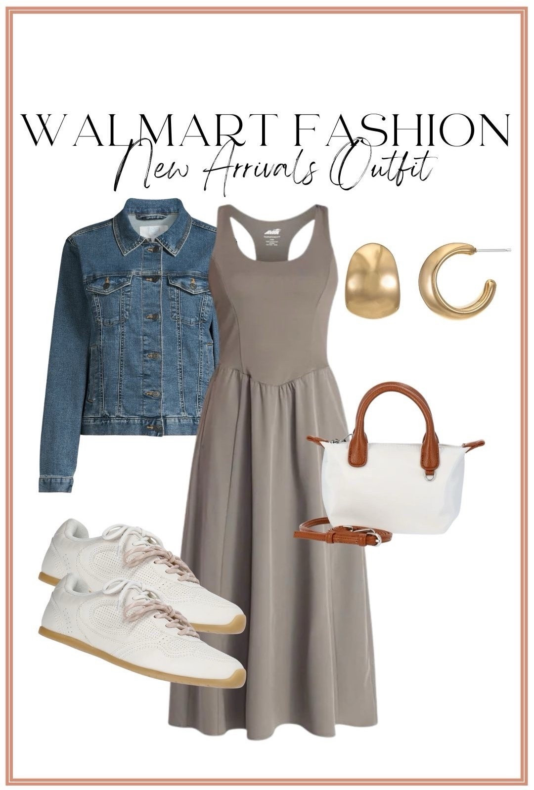This neutral midi dress is giving effortless everyday chic. The fit is so flattering with the racerback tank style top and flowy skirt — perfect on its own now and layered with a classic denim jacket for cooler mornings. I styled it with cream sneakers, a structured mini handbag, and gold hoops for an easy mom-life, errands, or travel outfit.

This is one of those throw-on-and-go Walmart dresses that looks elevated but feels comfortable all day 🙌🏼

Perfect for:
• casual everyday outfits
• spring transition outfits
• teacher outfits
• travel day looks
• weekend brunch style

#WalmartFashion #WalmartFinds #WalmartNewArrivals #AffordableFashion #MidiDress #CasualChic #EverydayStyle #MomStyle #DenimJacketOutfit #NeutralStyle #SpringOutfitIdeas #BudgetFriendlyFashion
