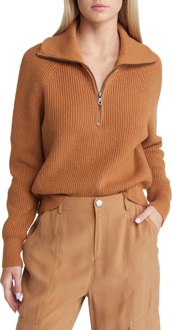 Open Edit Half Zip Cotton Blend Rib Sweater | Nordstrom | Nordstrom