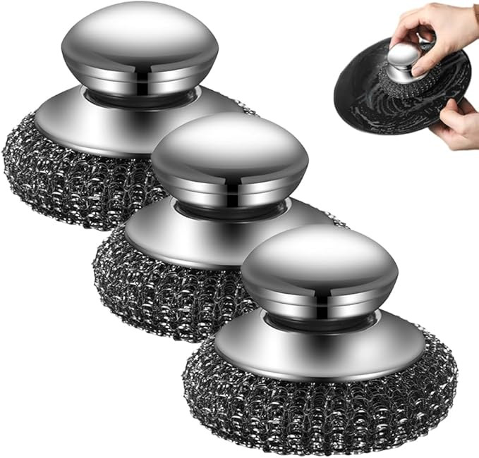 Steel Wool Scrubber with Handle, Upgrade Heavy Duty Stainless Steel Dish Scrubber for Cleaning Di... | Amazon (US)