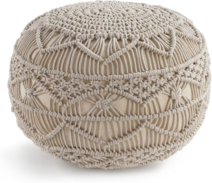 LANE LINEN Pouf Ottoman - Hand Knitted Ottoman Foot Rest, Large Round Pouf, Poufs for Living Room... | Amazon (US)