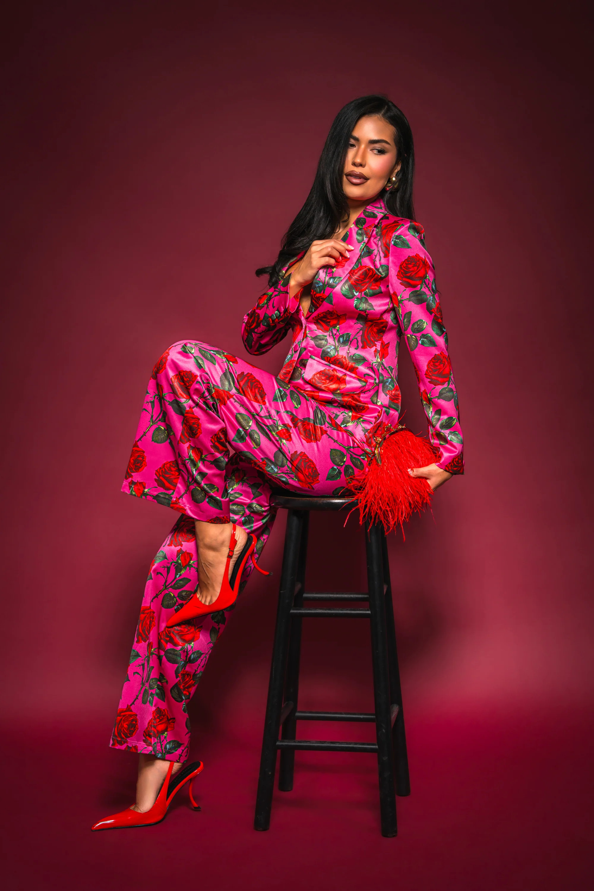 DOZEN ROSES SATIN BLAZER IN FUCHSIA | AKIRA