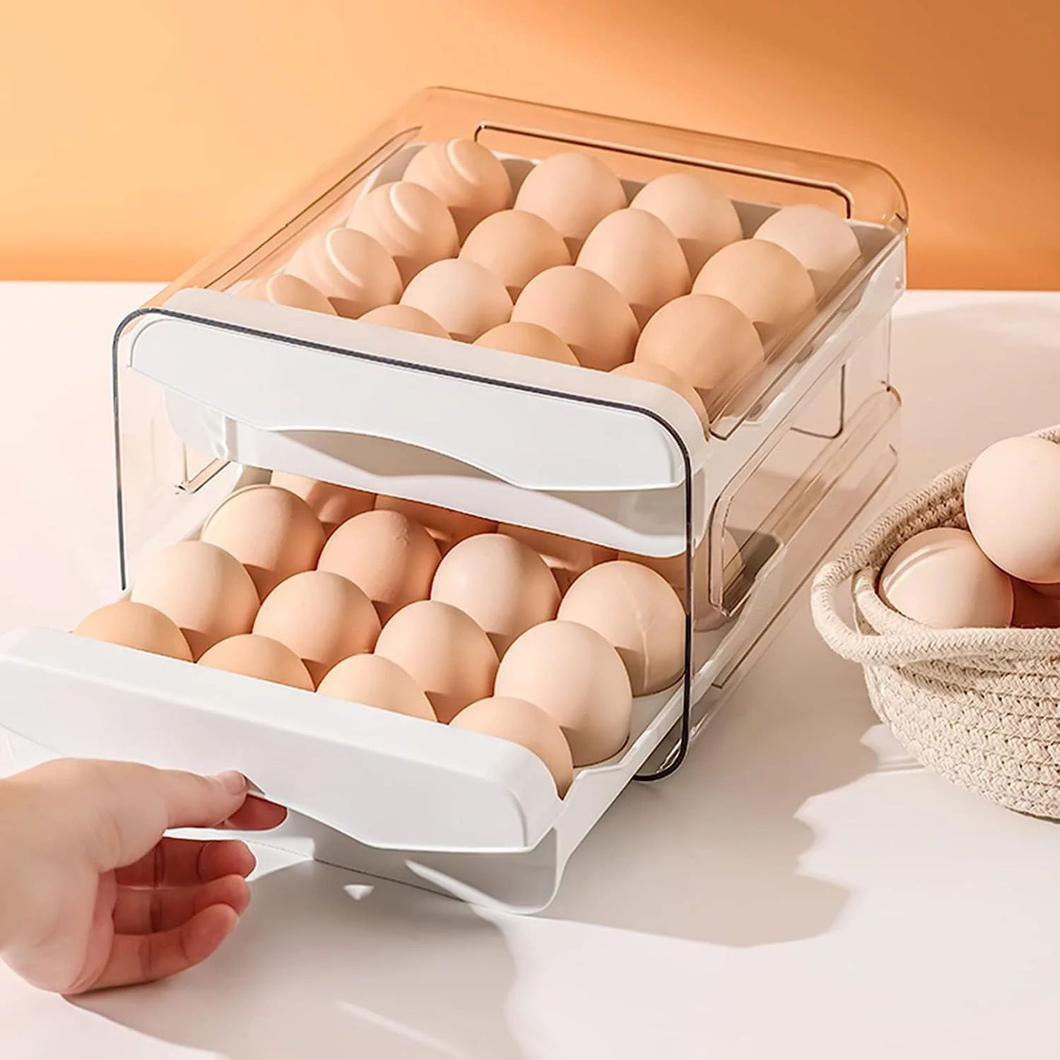 32 Egg Trays- Egg Organizer for Refrigerator, Powiller 2-Tier Plastic Fridge Egg Storage Containe... | Walmart (US)